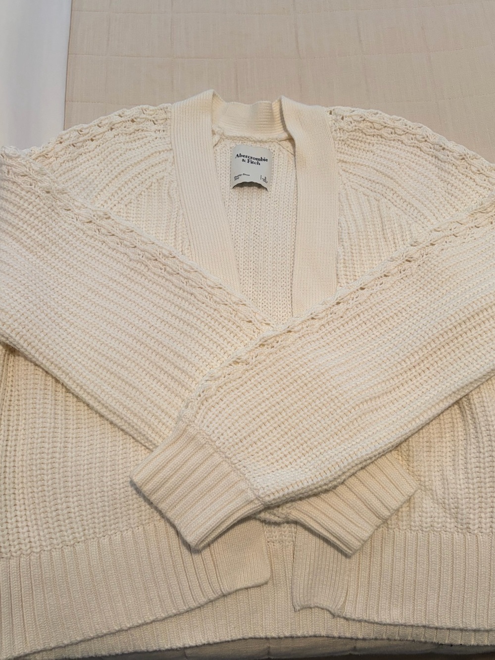 Abercrombie Women’s Cream Knit Open-Front Cardigan Sweater